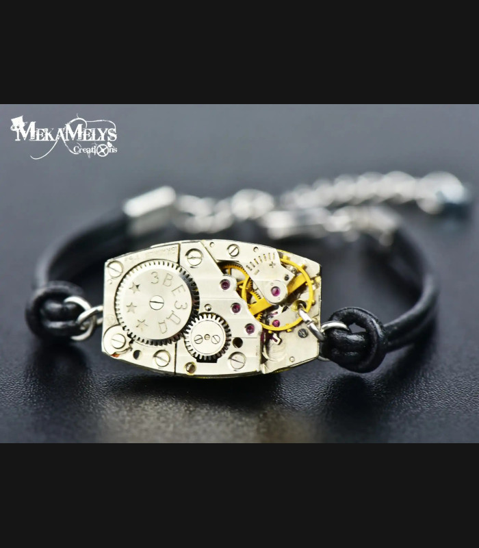 Bracelet Steampunk mécanique cuir Epsilon | MekaMelys