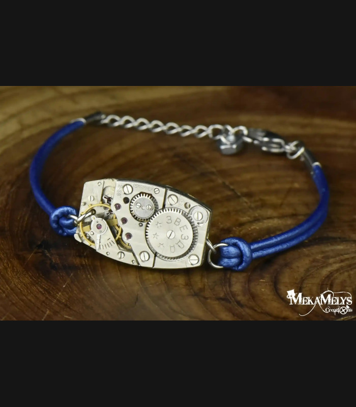 Bracelet steampunk mécanique cuir Epsilon