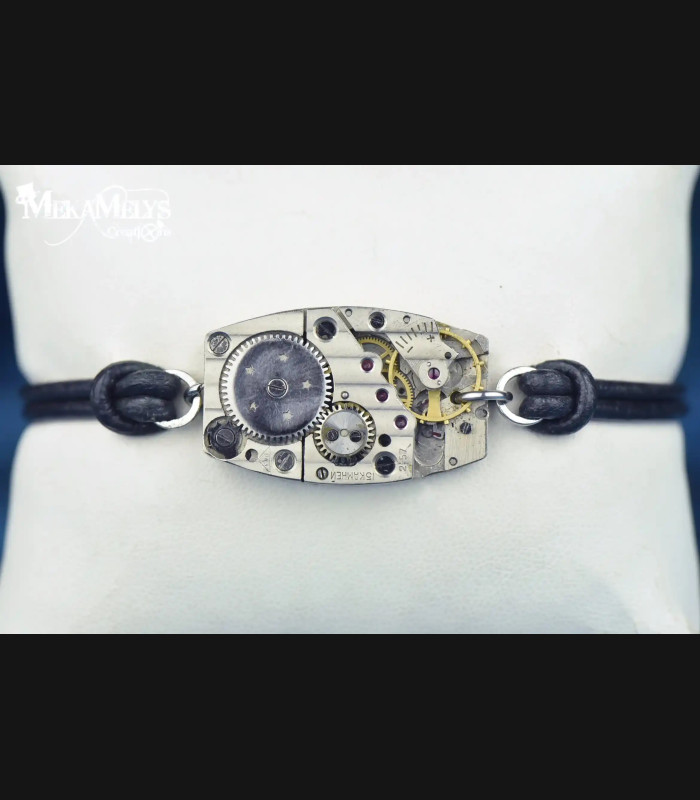 Bracelet steampunk mécanique cuir Epsilon