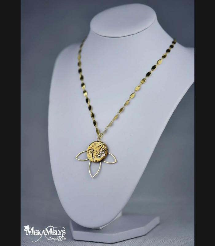 Collier Femme Montre Or - Pendentif Mécanique Vintage Chic