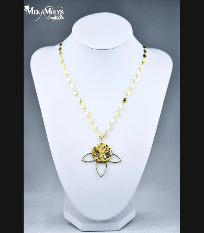 Collier Femme Montre Or - Pendentif Mécanique Vintage Chic