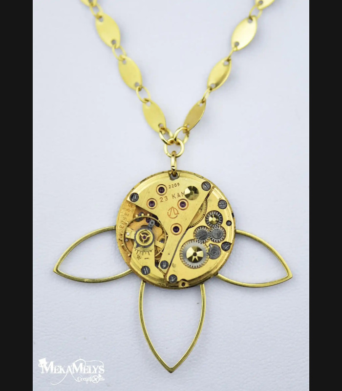 Collier Femme Montre Or - Pendentif Mécanique Vintage Chic