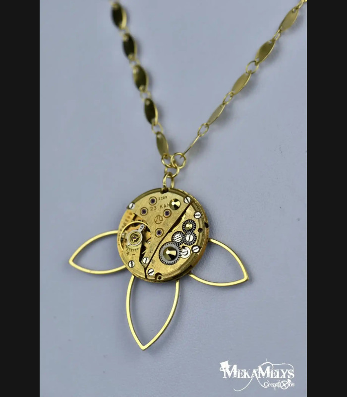 Collier Femme Montre Or - Pendentif Mécanique Vintage Chic