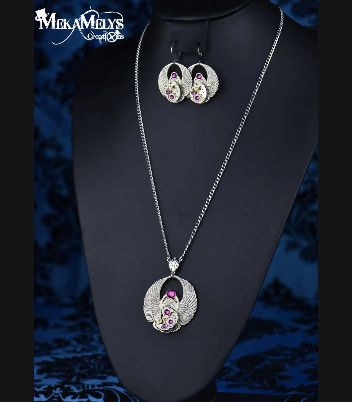 Collier Sautoir Vintage Scandinave - Métal Argenté Avec Pendentif Et Pierre Naturelle - Occasion Avec Fêlure