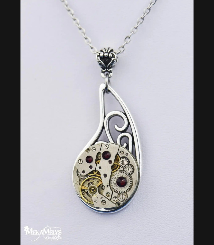 Collier Steampunk Elixir - Pendentif Mécanisme Montre - Bijou Unique
