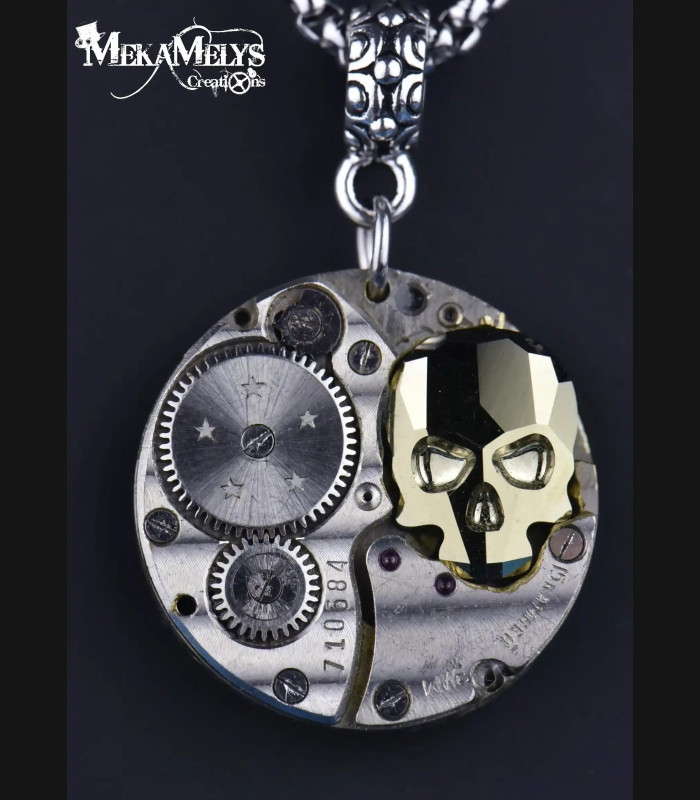 Collier Gothique Steampunk Tête de Mort - Bijou Unique