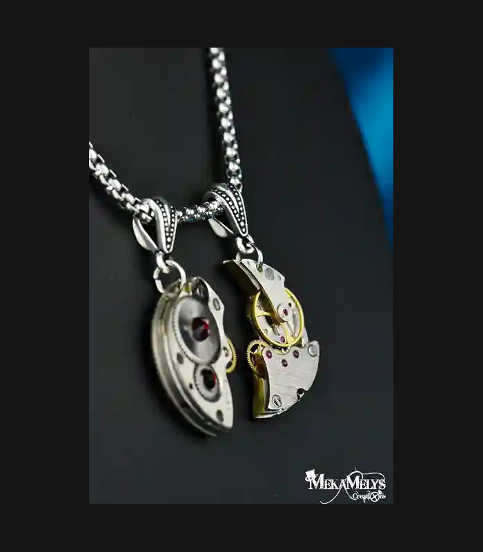 Collier steampunk toi et moi Moitié mécanique