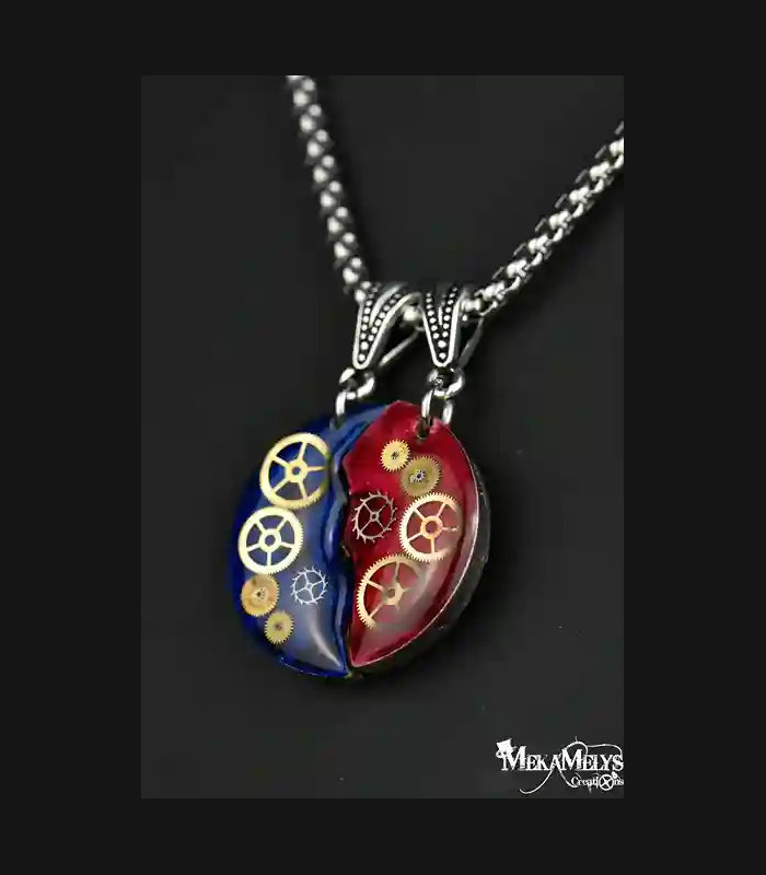 Collier steampunk toi et moi Moitié mécanique
