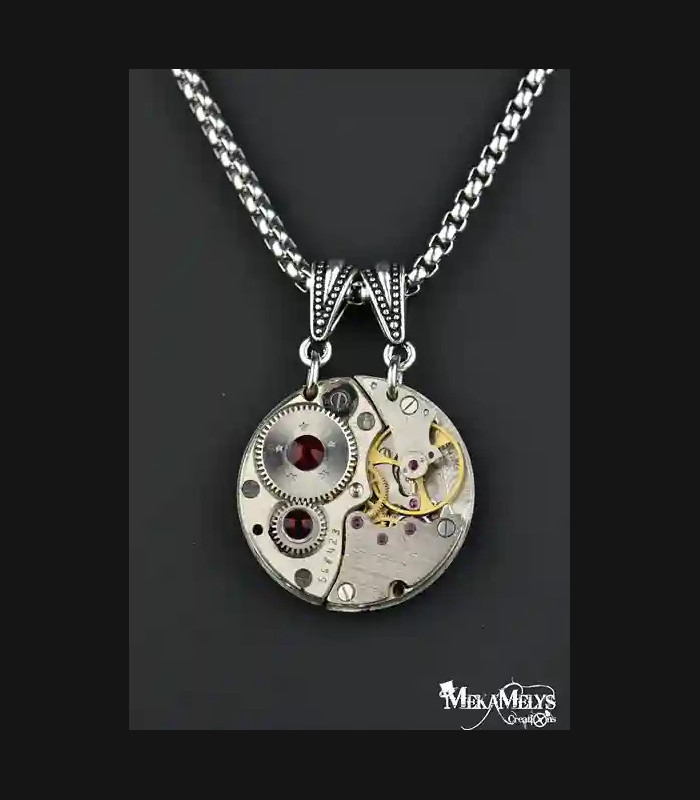 Collier steampunk toi et moi Moitié mécanique