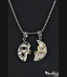 Collier steampunk toi et moi Moitié mécanique