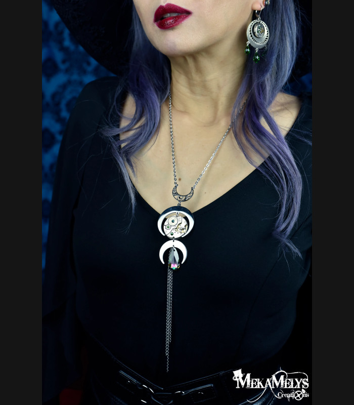 Collier original lune steampunk bijou mécanique
