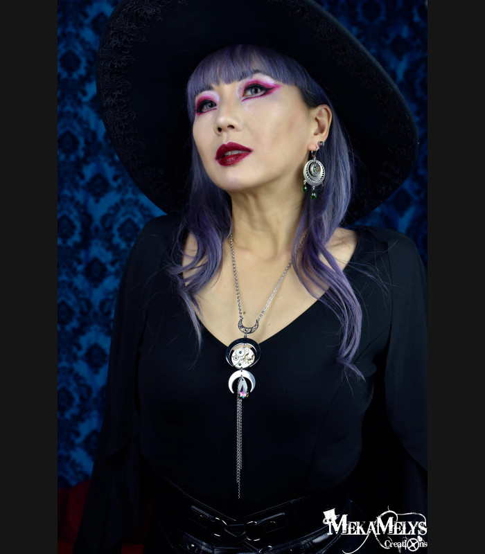 Collier original lune steampunk bijou mécanique