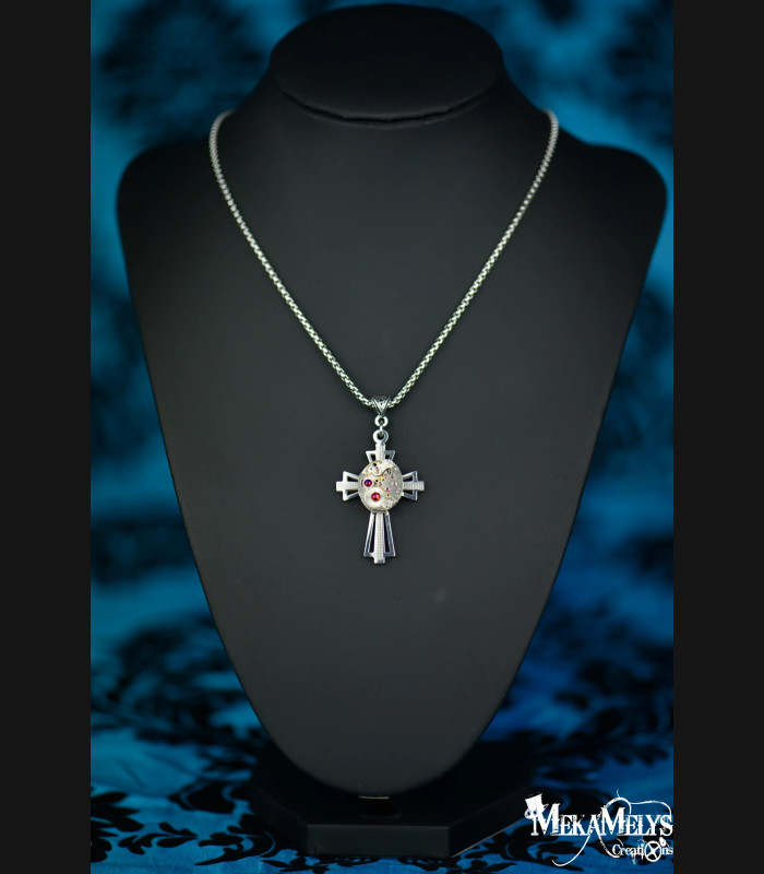 Collier steampunk Croix " la croisée du temps"