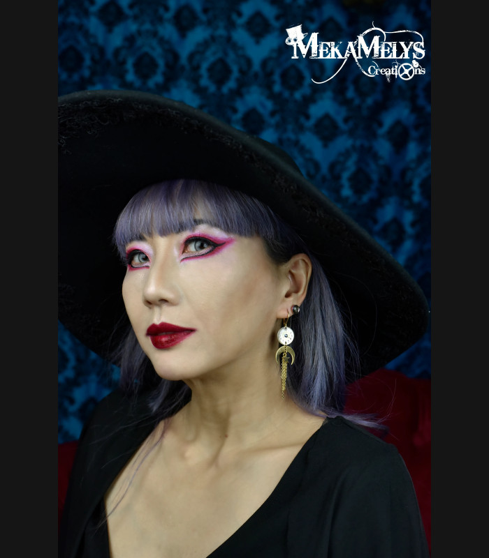 Boucles d'oreilles steampunk lune Yuna