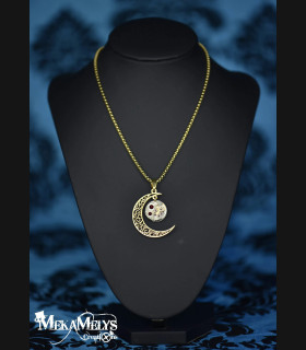 Collier Lune Steampunk - Pendentif Montre Mécanique - Bijou Féminin Unique