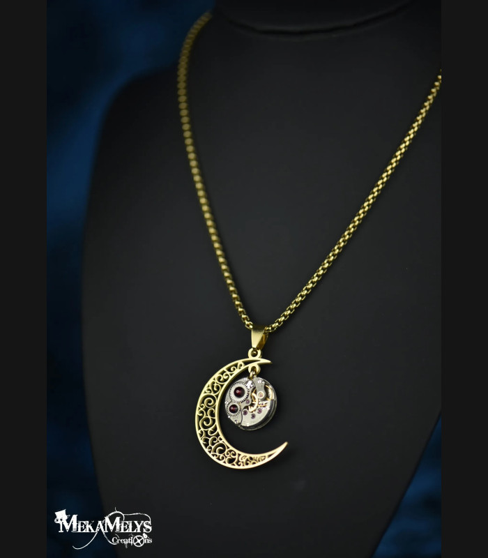 Collier lune Steampunk Artémis