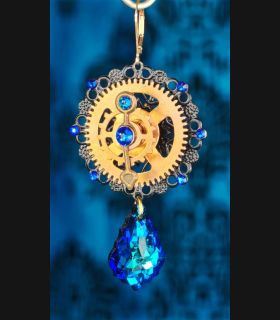 Boucles d'oreilles steampunk baroques bleues Méridiana | MekaMelys