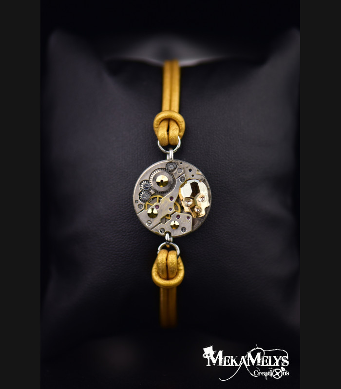 Bracelet mécanique cuir "  SkullAureum"