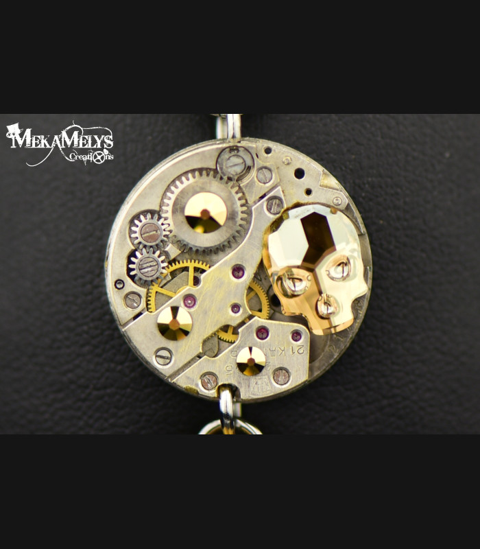 Bracelet mécanique cuir "  SkullAureum"