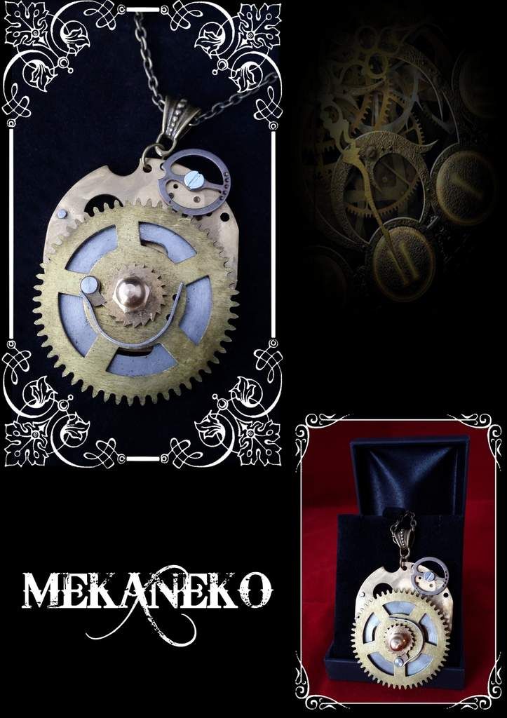 Bijoux steampunk, collier mécanisme de montre et engrenage